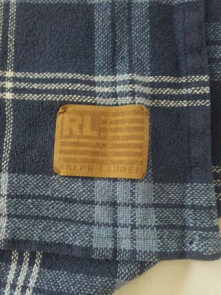 Ralph Lauren TWIN Size Bed Blanket Cotton Blue Tartan Plaid Vintage Made in USA 7