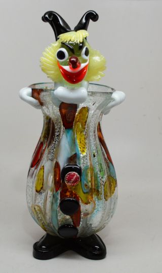 Vintage Italian Murano Art Glass Large 10 " Tall Colorful Clown Vase