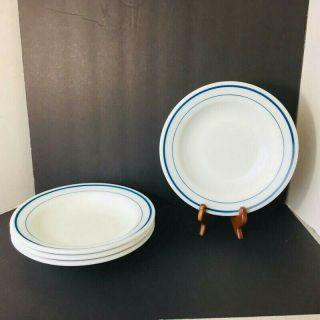 4 Vintage Pyrex Tableware By Corning Teal Blue Stripe Soup Bowls