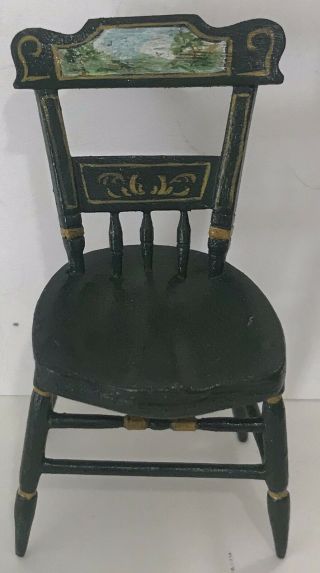 Vintage Dollhouse Miniature Handmade Side Chair Dark Green Stencil Style 10
