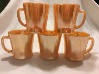 5 Vintage Anchor Hocking Fire King Peach D Handle Luster Lustre Mugs Coffee Cup