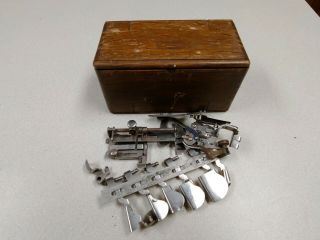 Vintage Singer Sewing Machine Accessories And Oak Box Late 1800 - 1900s