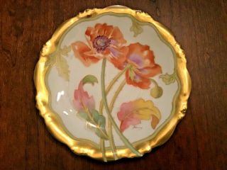 Vintage Elite Limoges France Hand Painted Plate Poppies Artist Signed