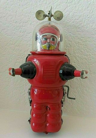 Vintage Tin Wind - Up Rolling Robot Plastic Bubble  Incomplete China 7.  25 "