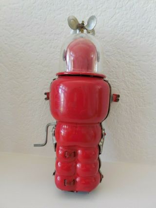 Vintage Tin wind - up rolling robot plastic bubble  incomplete China 7.  25 