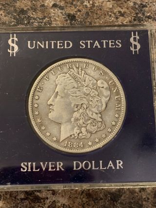 1884 O Morgan Silver Dollar In Vintage Coin Holder 1884 O Morgan Dollar