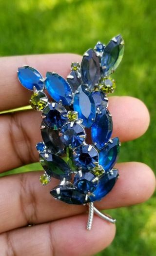 Vtg Juliana Dazzling Sapphire Blue & Green Rhinestone Branch Pin Brooch