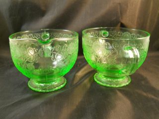 VINTAGE VASELINE GLASS CREAMER & SUGAR BOWL - HAZEL ATLAS OLD FLORENTINE 1 1932 - 35 2