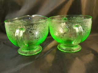 VINTAGE VASELINE GLASS CREAMER & SUGAR BOWL - HAZEL ATLAS OLD FLORENTINE 1 1932 - 35 4
