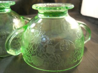 VINTAGE VASELINE GLASS CREAMER & SUGAR BOWL - HAZEL ATLAS OLD FLORENTINE 1 1932 - 35 5