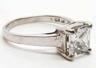 Vintage Signed 925 Sterling Silver Emerald Cut Glass Gemstone Modernist Ring