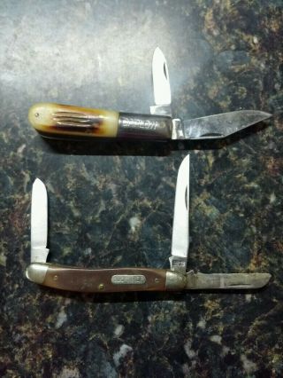 2 - Vintage Schrade Usa Old Timer 980t 3 Blade & Barlow Pakistan 2 Blade Knives
