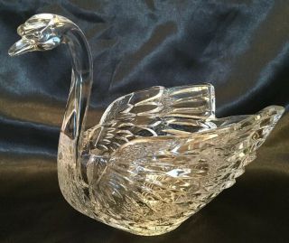 Vintage Hofbauer Majestic Lead Crystal Glass Swan Candy Dish Bowl Or Vase