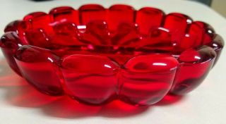 Ruby Red Vintage Viking Glass Scalloped Ashtray - Amber Undertone