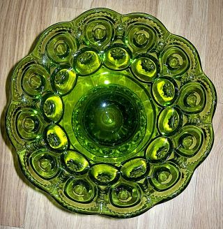 Vintage L.  E.  Smith Moon & Stars Green Glass Footed Centerpiece Bowl Pedestal
