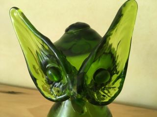 Lrg Vntg Hand Blown Green Art Glass Owl Marked Empoli (italy) Mid - Century Modern