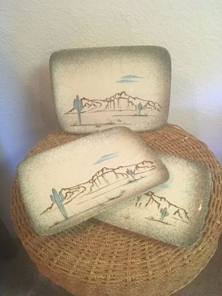 Set Of 3 Vintage Southwest Loma Of Arizona 10 " X 7”plates “superstition”