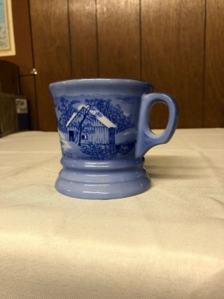 Vintage Blue And White Currier & Ives " The Old Homestead In Winter” Shaving Mug
