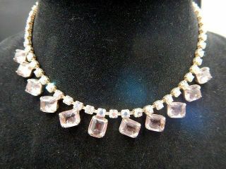 Vintage Necklace Purple Aurora Borealis Chain W/ Rectangular Rhinestone Drop