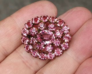 Old Vintage Art Deco Jewellery Pink Sapphire Crystal Rhinestone Gold Brooch Pin
