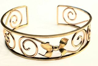 Vintage Estate Jewelry Gold Filled Krementz Bow & Scroll Bangle