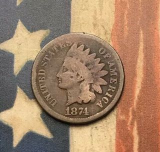 1874 1c Indian Head Penny Cent Vintage Us Copper Coin Fh56 Appeal