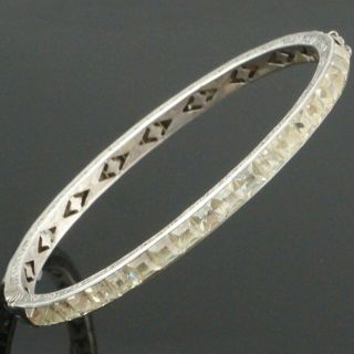 Vintage Art Deco 1920s Sterling Silver Clear Crystal Channel Set Bangle Bracelet