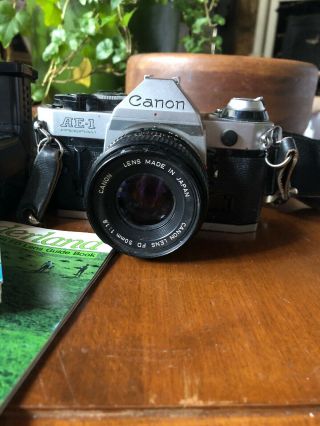 Vintage Canon AE - 1 Program 35mm Camera w/Sunpak & Case & Instructions 2