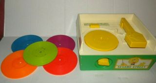 Vintage Fisher Price Sesame Street Music Box Record Player 5 Records Great