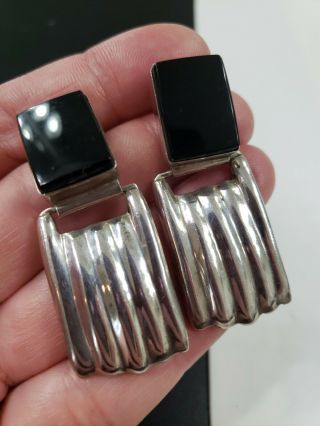 Vintage Sterling Silver 925 Black Drop/dangle Earrings 2.  25 " T (24.  1g)