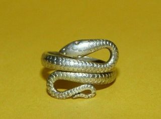 Vintage " 925 " Sterling Silver W/ " Snake " Design Band Ring Adjustable Size 5.  5