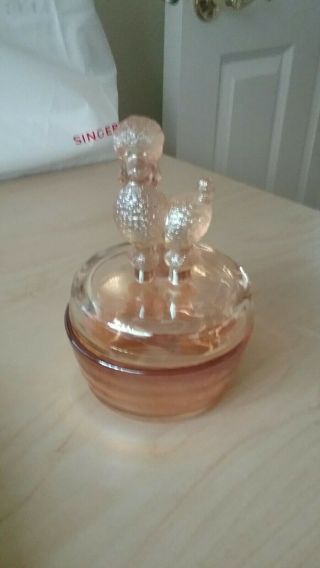 Vintage Amber/orange Colored Glass French Poodle Dresser Powder Jar