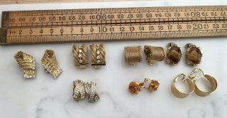 Seven Pairs Of Vintage Clip On Earrings,  Gold Tone