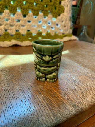 Vintage Green Ceramic Hawaiian Tiki Shot Glass Tiki Bar Mini Small