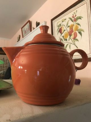 Fiesta Ware Fiestaware Persimmon Orange Enamel Tea Kettle Teapot 7.  5 " Vintage
