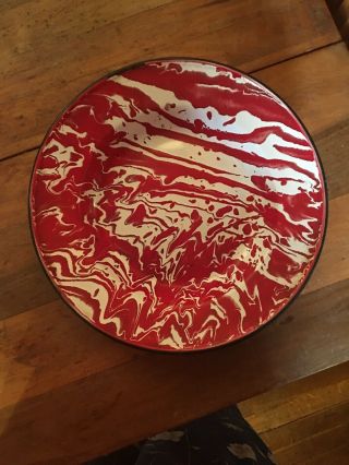 Vintage Red & White Swirl Grainteware Plate/bowl