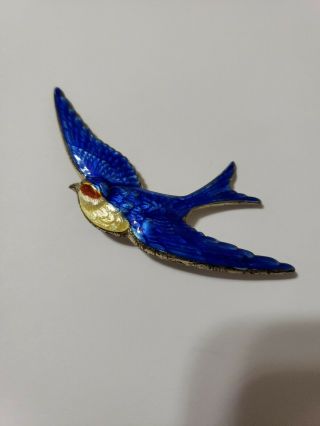 Vintage Sterling Silver Blue Enamel Bird/ Swallow Pin Brooch Truart