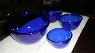 Vintage Set Of 4 Arcoroc France Cobalt Blue Nesting Mixing Bowls