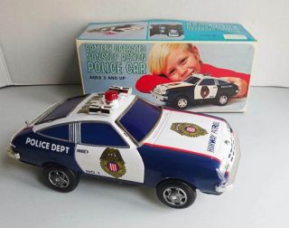 Vintage Sears Japan Tin Litho Battery Operated Chevy Monza Police Car,  Orig Box