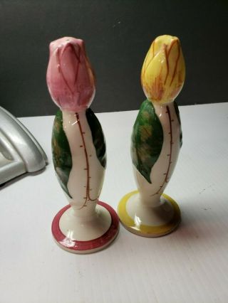 Vintage Blue Ridge Pottery Hand Painted Tulip Salt And Pepper Shakers