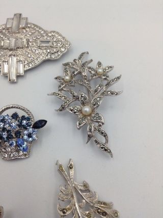 7 Vintage Brooches Owl Love Birds Flowers,  Silver Diamanté Pearl etc 4
