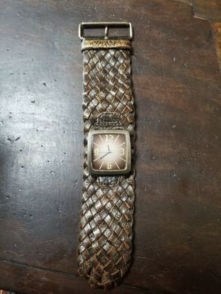 Vintage GUESS Men ' s Watch G95493G with Groovy Wide Woven Leather Band - NR 2