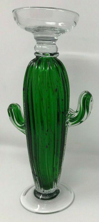 CACTUS ART GLASS CANDLE HOLDER HAND CRAFTED BLOWN VINTAGE UNIQUE 2