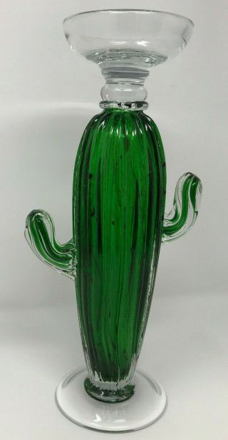 CACTUS ART GLASS CANDLE HOLDER HAND CRAFTED BLOWN VINTAGE UNIQUE 3