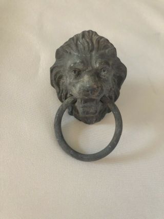 Vintage Cabinet Drawer Pull Door Pull Lions Head With Ring Knob Dresser Brass