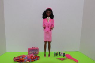Vintage 1989 Barbie Flight Time Stewardess Black African American Doll