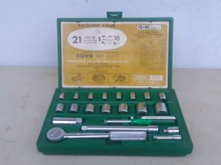 Vintage S - K Sk Tools Combination 1/4 & 3/8 21pc Socket,  Ratchet Set 4222