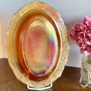 Vintage Oval Marigold Carnival Glass Platter 12 " X 8.  5 "
