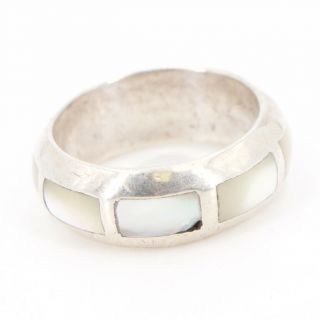Vtg Sterling Silver - Mother Of Pearl Inlay Band Ring Size 9.  75 - 9g