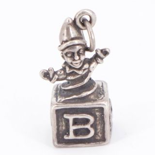 Vtg Sterling Silver - Jack In The Box Letter Block Baby Toy Bracelet Charm - 3g